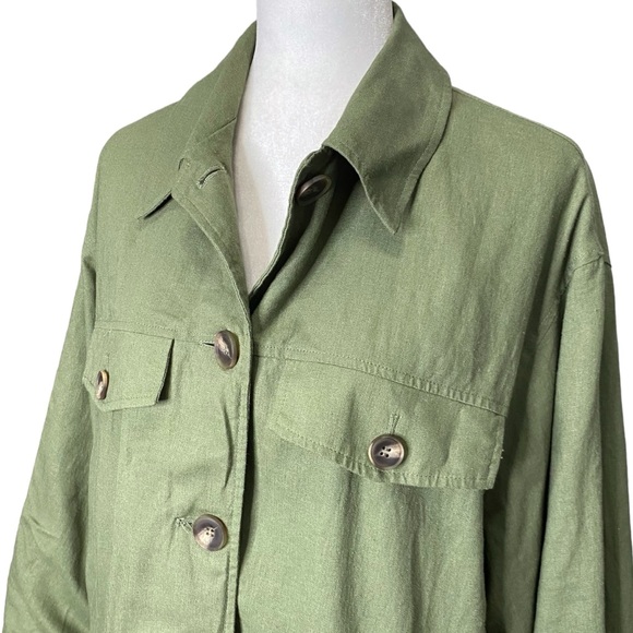 Women's Zara Linen Blend Olive Green Lightweight Button Shacket Jacket Lined - Picture 4 of 10